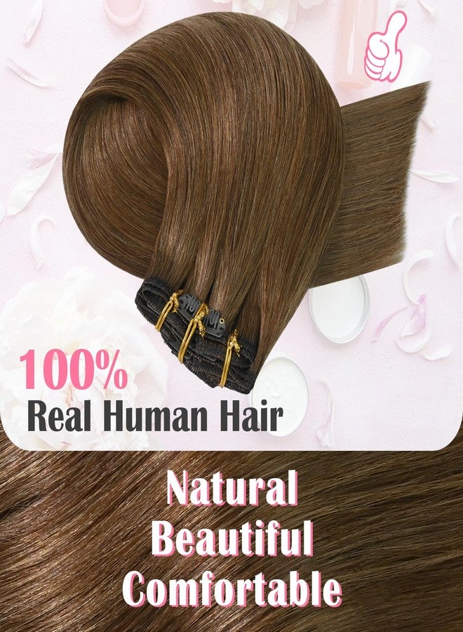 Aison Light Brown Clip in Hair Extensions Real Human Hair 70G 100% Remy Human Hair Clip in Extensions for Women 7pcs 16clips One Pack (22 Inch #6) Golden brown hair extensions - Image 4